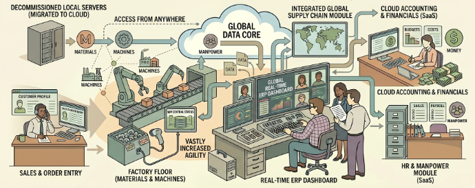 Business software moved from local servers to the internet. The advent of Cloud Computing and Software-as-a-Service (SaaS) allowed companies to access global, real-time enterprise data from anywhere, vastly increasing the agility with which they could deploy their resources.